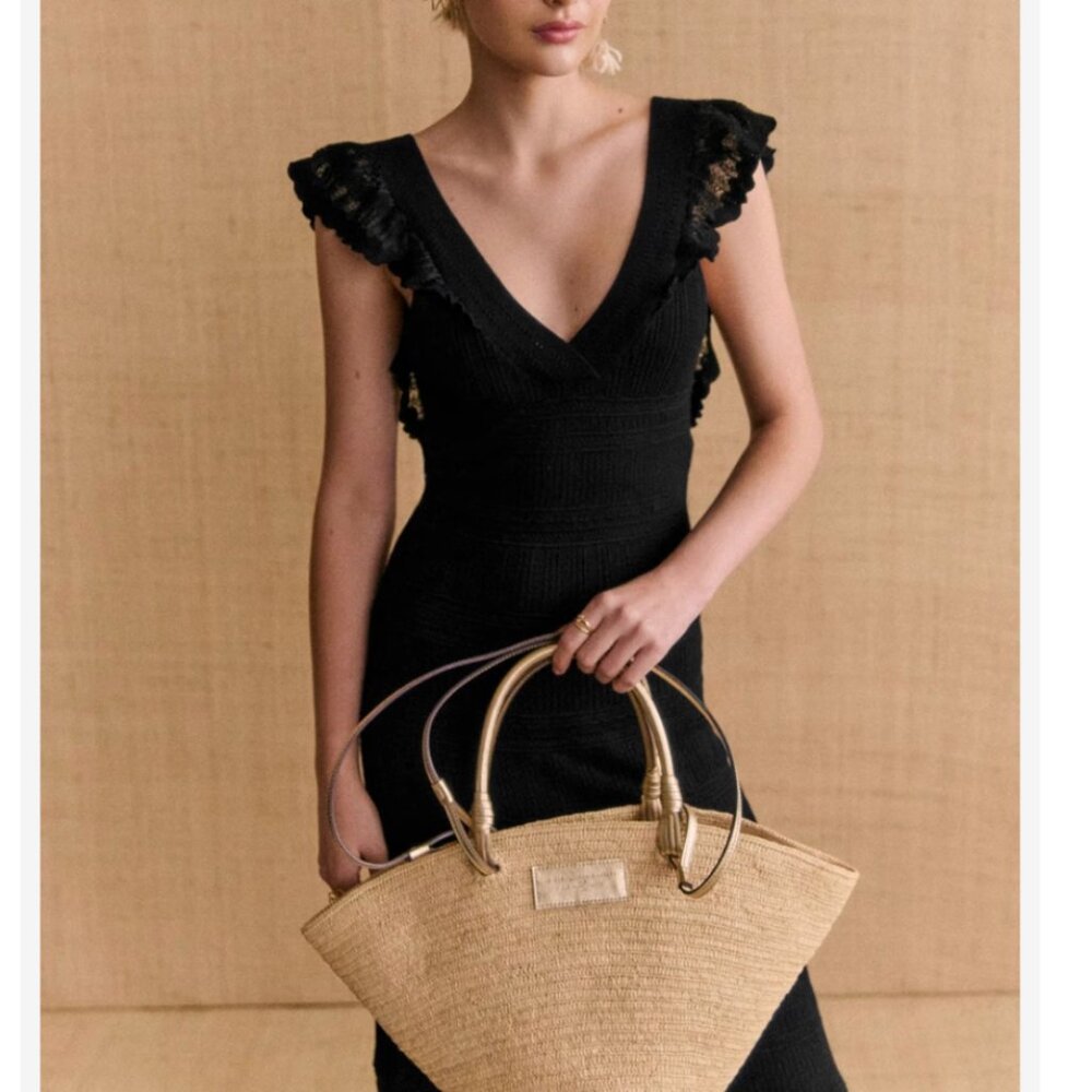 NEW Sezane Aphrodite Midi Dress Small/Sp Black Noir Vacation Knit French Classic - Picture 2 of 11